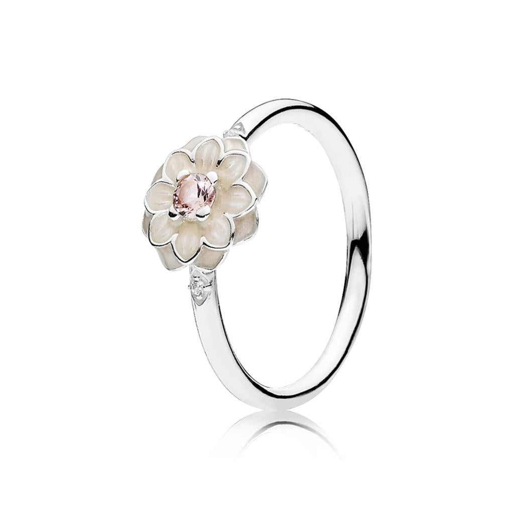 Blooming Dahlia, Cream Enamel, Clear CZ