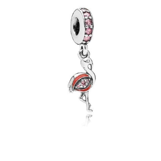 flamingo, fancy pink CZ & orange enamel