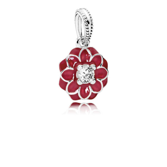 Oriental Bloom, Red Enamel & Clear CZ