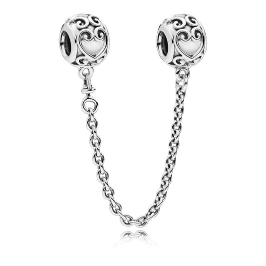 Ornate Hearts Safety Chain Charm