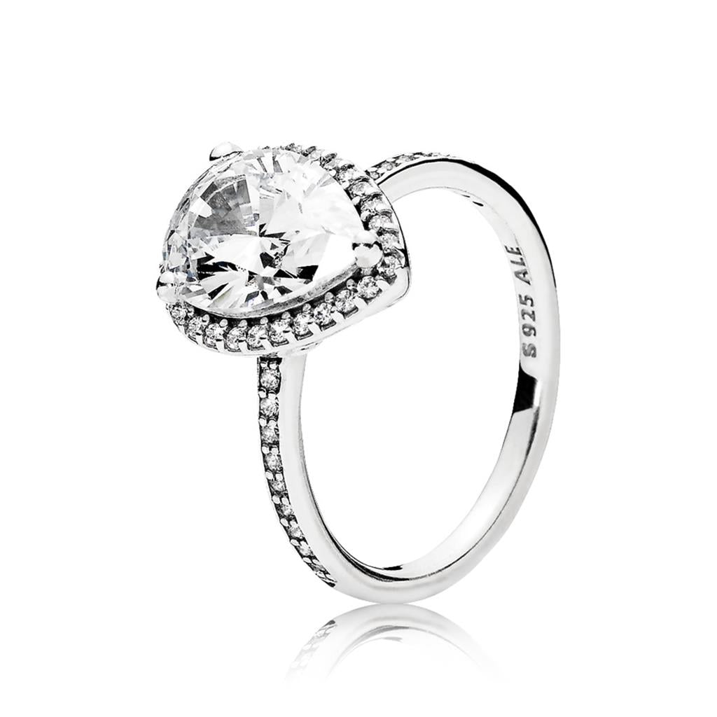 Sparkling Teardrop Halo Ring