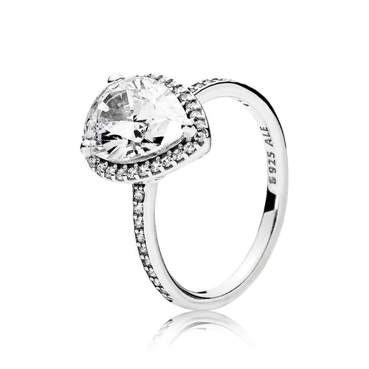 Sparkling Teardrop Halo Ring