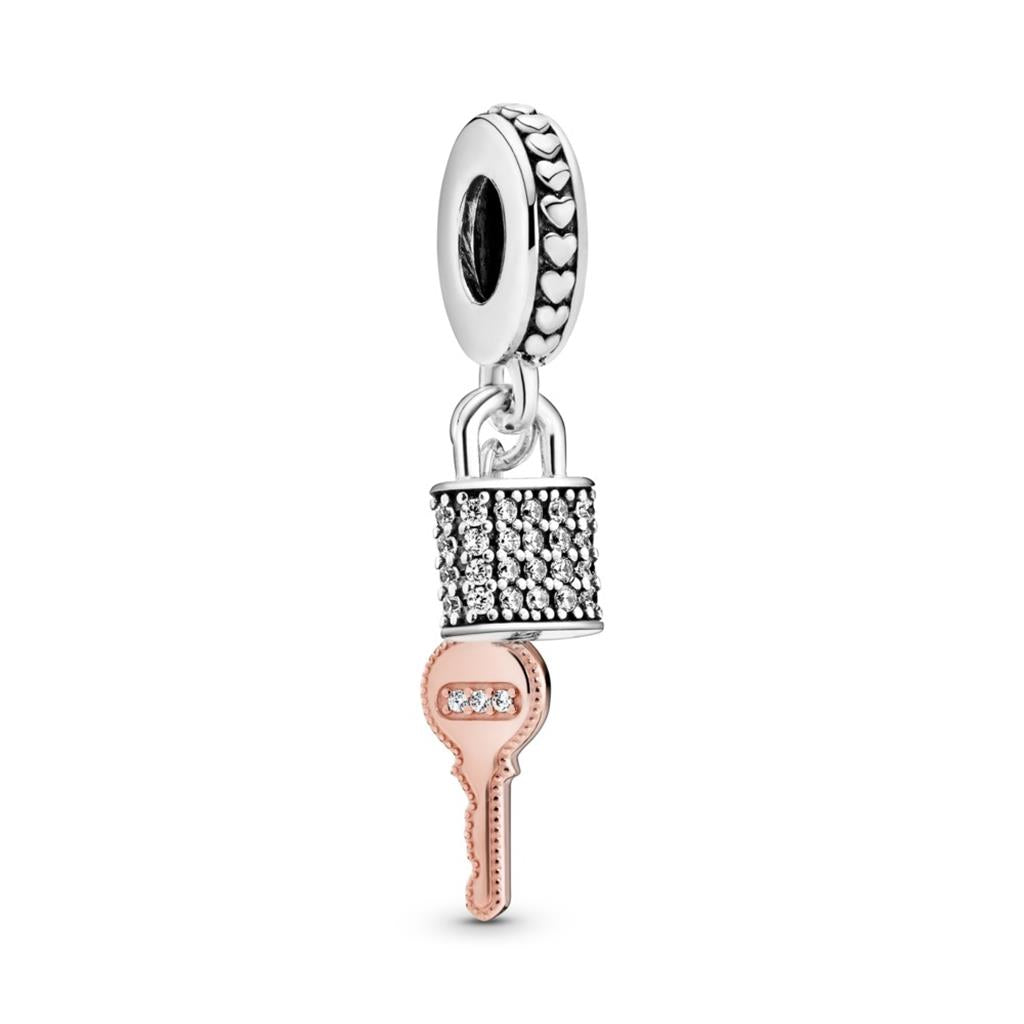 Pave Padlock & Key Dangle Charm
