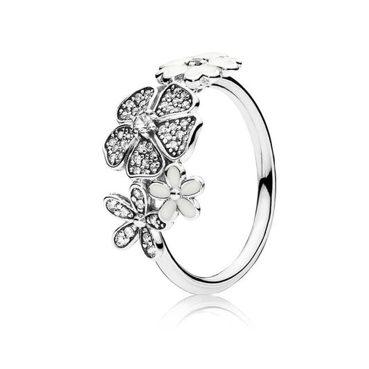 Shimmering Bouquet, White Enamel & Clear